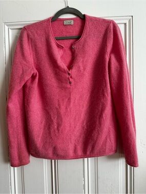 [L.L. Bean] Women's Pink Henley-Style Crewneck Sweater
